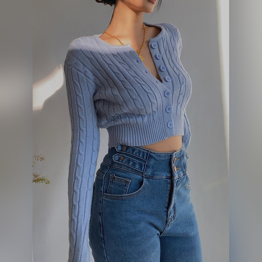 Blue Cable Knit Cardigan
